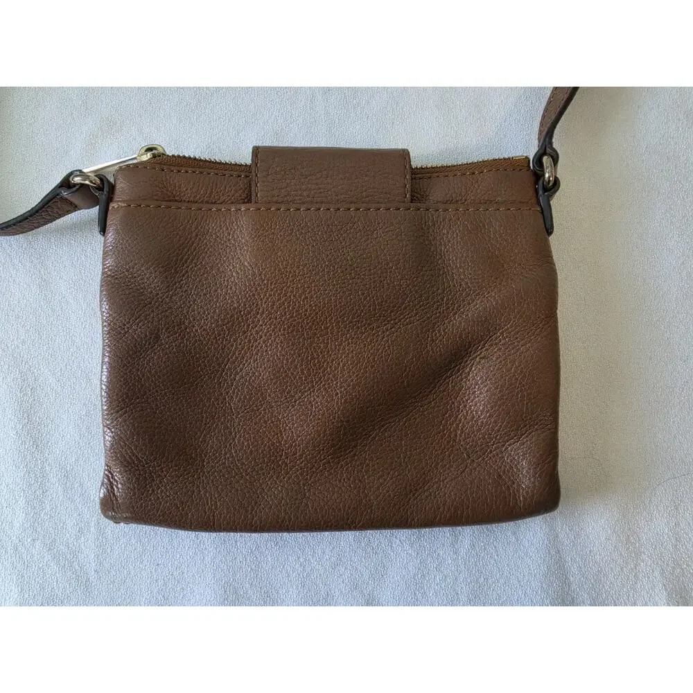 Michael Kors Fulton Double Zip Crossbody Bag Cognac Brown Pebbled Leather MK